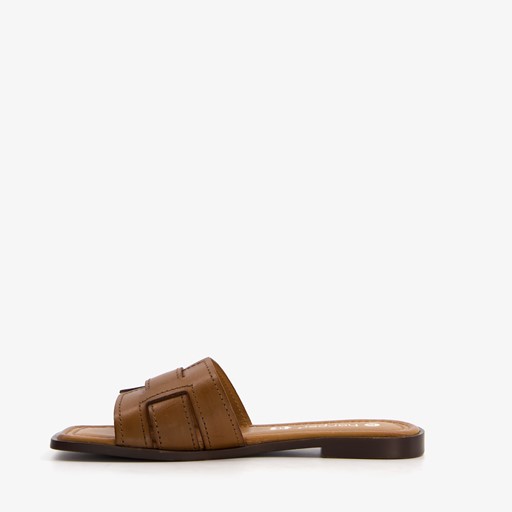 Leren dames slippers cognac bruin