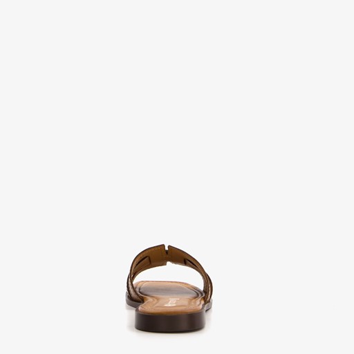 Leren dames slippers cognac bruin