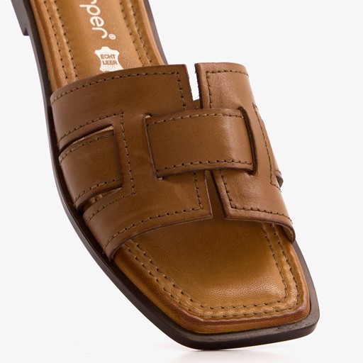 Leren dames slippers cognac bruin