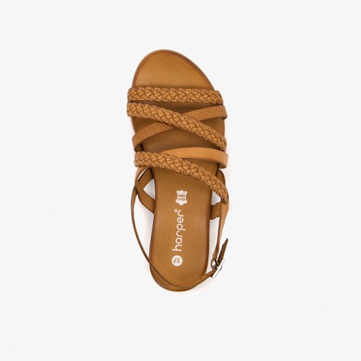 Leren sandalen gevlochten bandje bruin