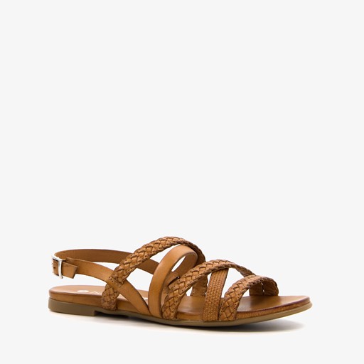 Leren sandalen gevlochten bandje bruin