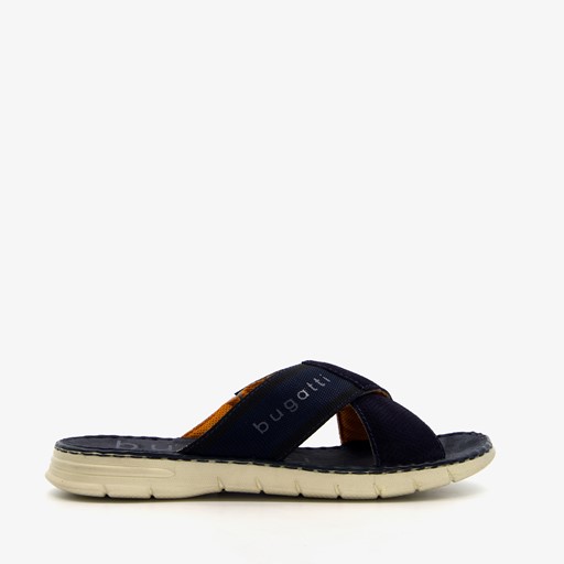 Leren slippers met leren voetbed blauw