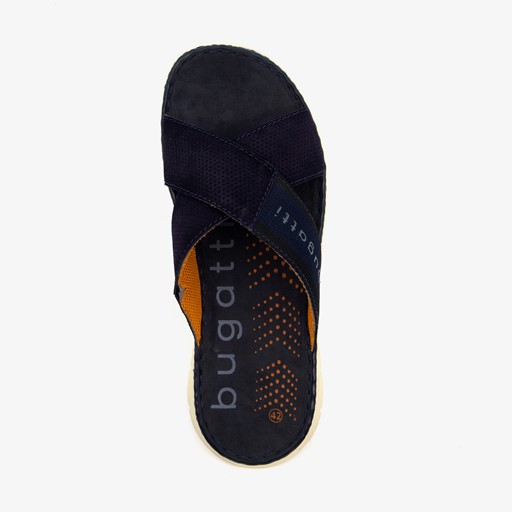 Leren slippers met leren voetbed blauw