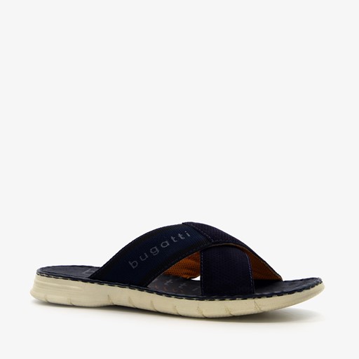 Leren slippers met leren voetbed blauw