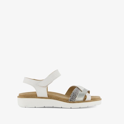 Leren dames sandalen wit zilver