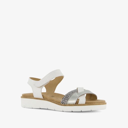 Leren dames sandalen wit zilver