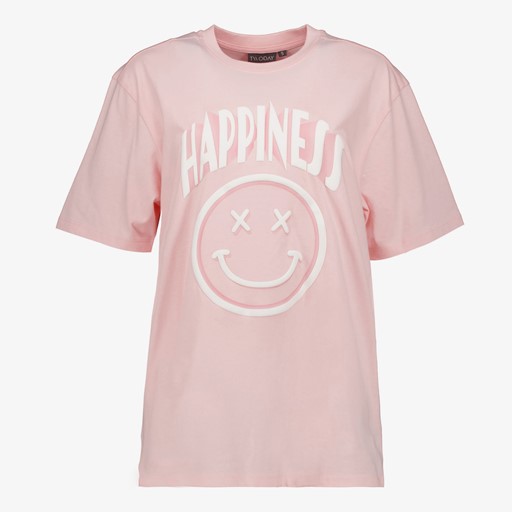 Dames T-shirt roze met smiley