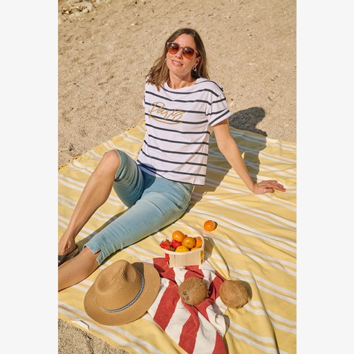 Gestreept dames T-shirt met tekstopdruk