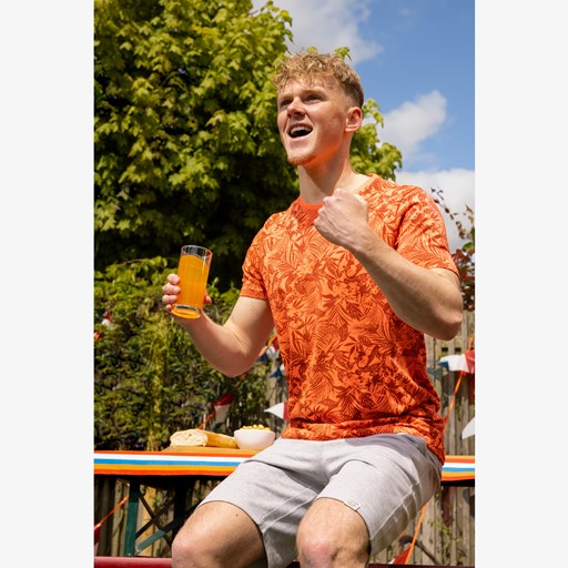 Heren T-shirt met bloemenprint oranje
