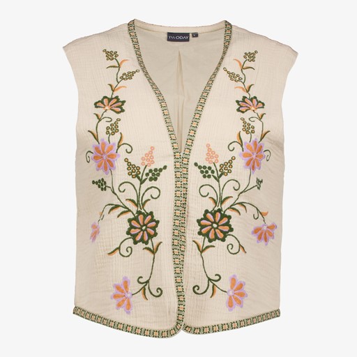 Dames gilet met borduursels beige