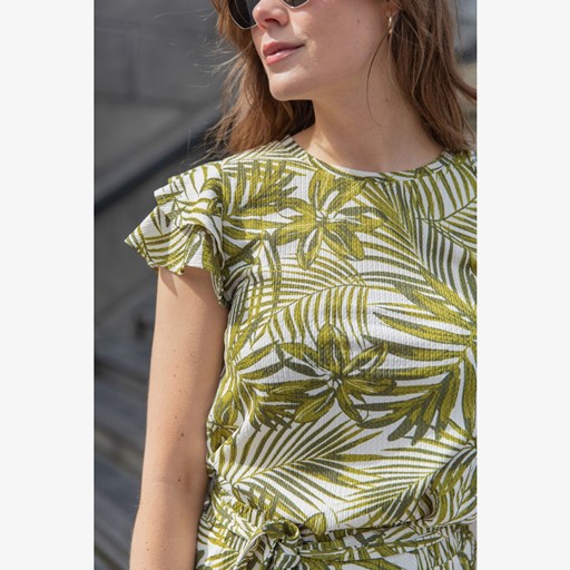 Dames T-shirt met botanische print groen