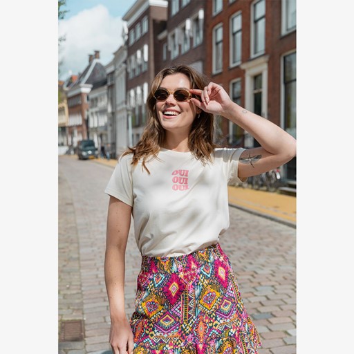 Dames T-shirt met backprint zand