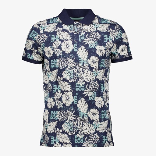Heren polo met botanische print blauw