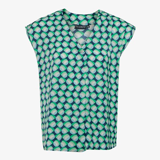 Mouwloze dames blouse groen blauw