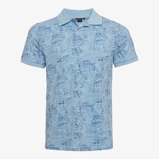 Heren polo met botanische print blauw
