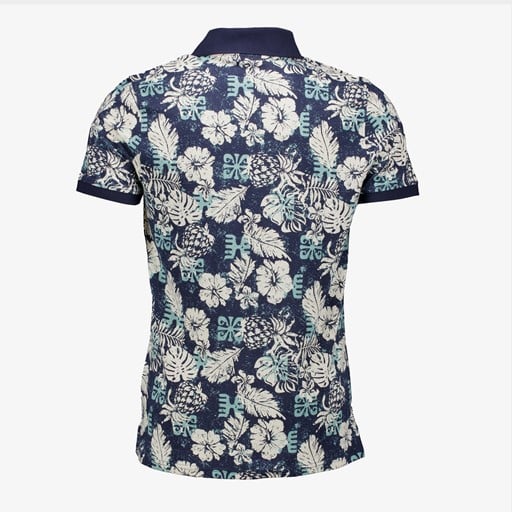 Heren polo met botanische print blauw