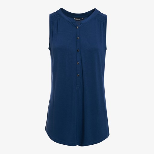 Dames blouse mouwloos blauw