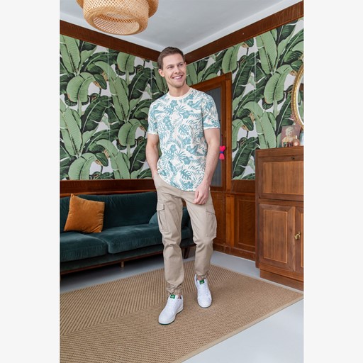 Heren T-shirt met bladeren print zand