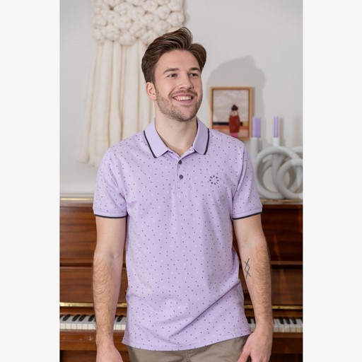 Heren polo met print lila