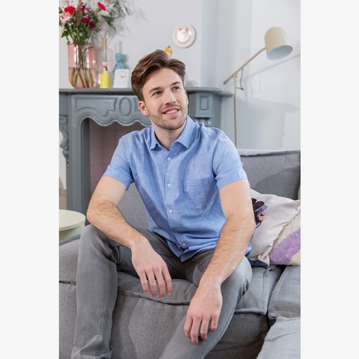 Linnen heren overhemd korte mouw blauw