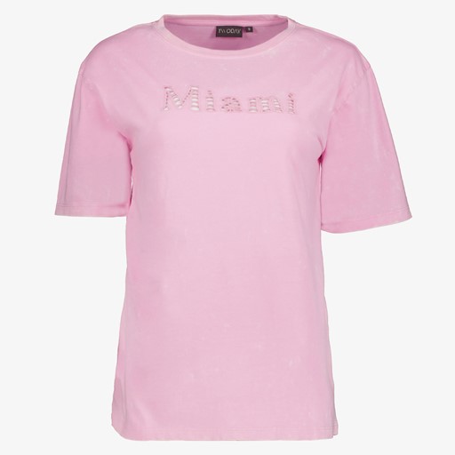 Dames acid wash T-shirt Miami roze