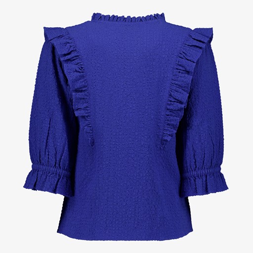 Dames blouse met ruches kobalt blauw