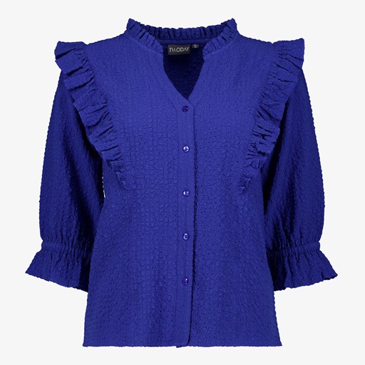 Dames blouse met ruches kobalt blauw