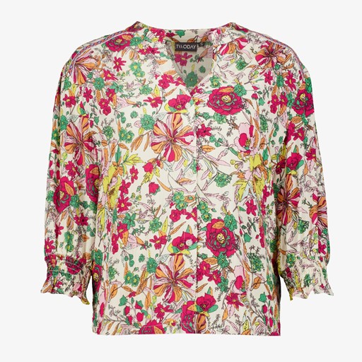 Dames blouse met bloemenprint beige