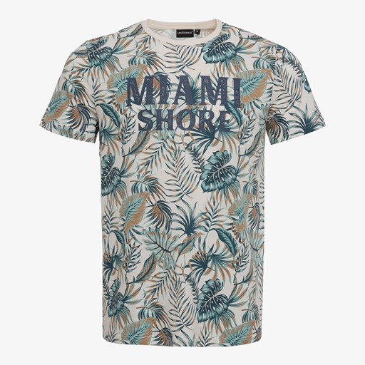 Heren T-shirt met bladeren print wit