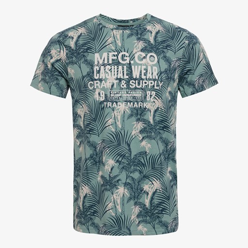 Heren T-shirt met bladeren print blauw