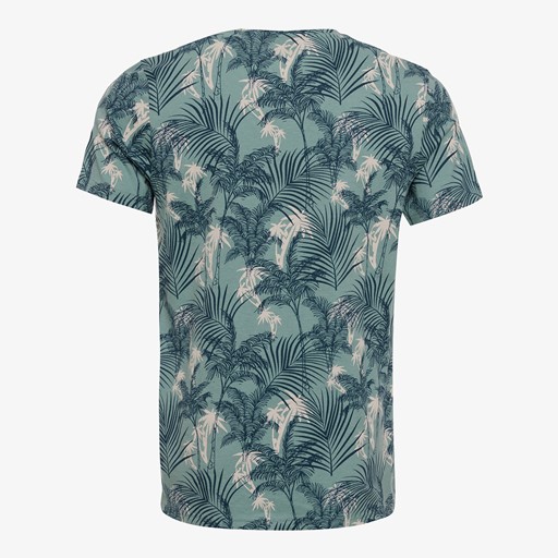 Heren T-shirt met bladeren print blauw