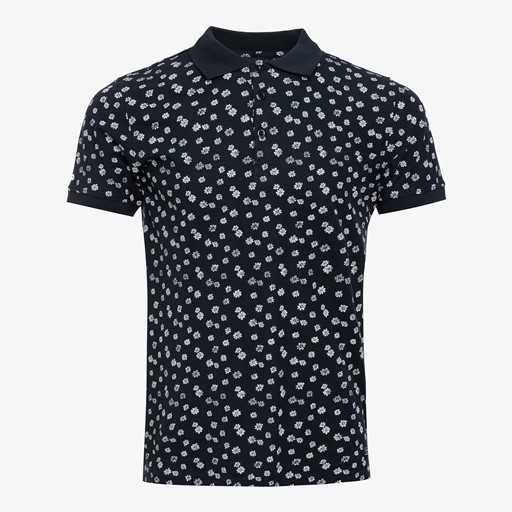 Heren polo met bloemenprint donkerblauw