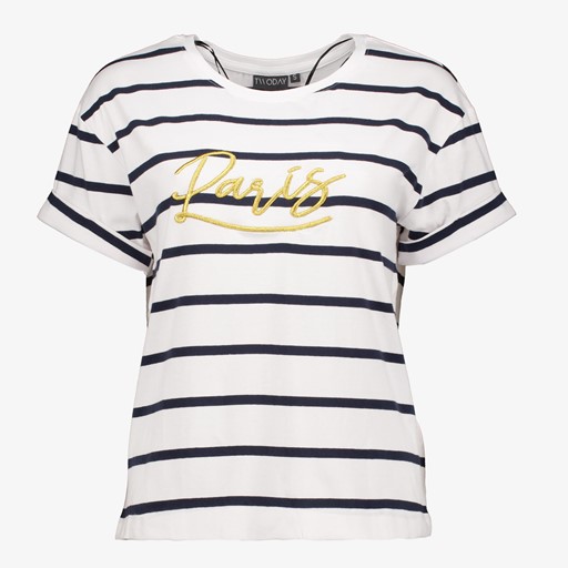 Gestreept dames T-shirt met tekstopdruk