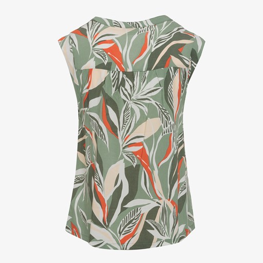 Dames top met bladeren print groen