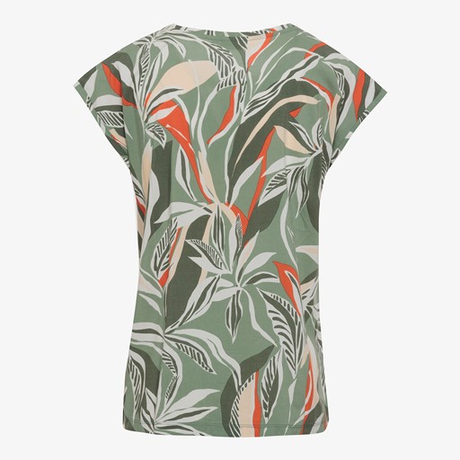 Dames T-shirt met bladeren print groen
