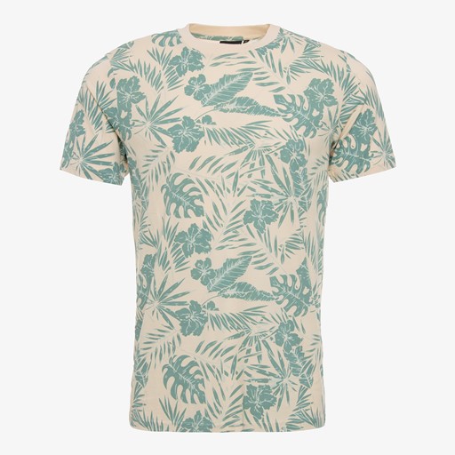 Heren T-shirt met bladeren print zand
