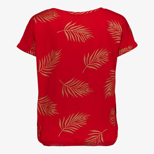 Dames T-shirt met bladerenprint rood