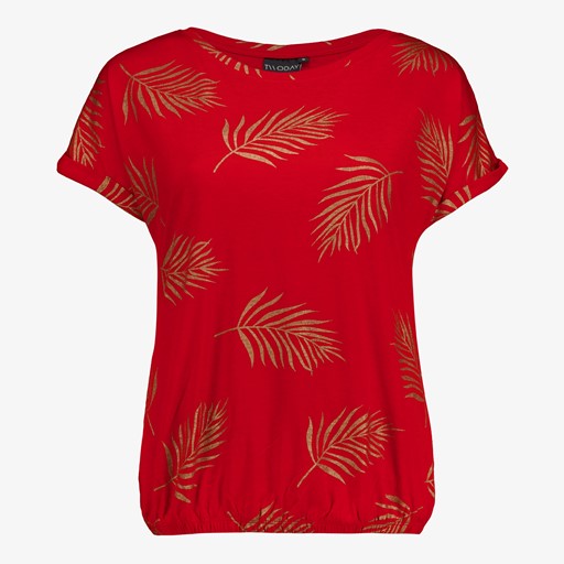 Dames T-shirt met bladerenprint rood