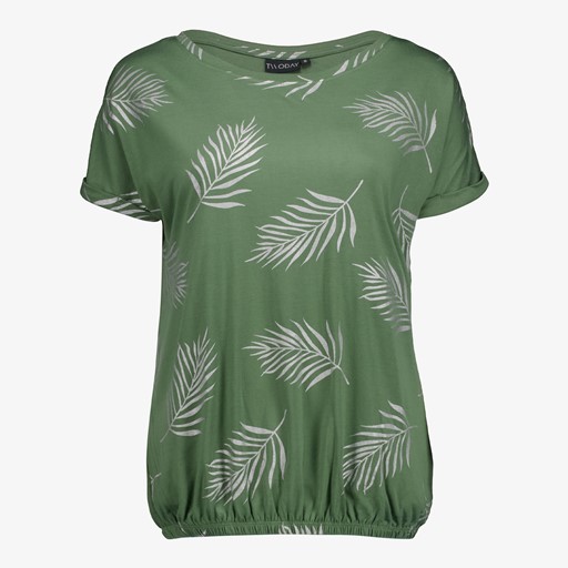Dames T-shirt met bladerenprint groen