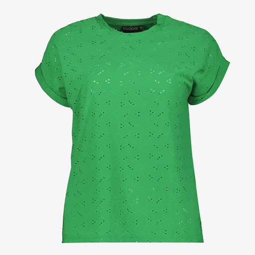 Dames broderie T-shirt groen