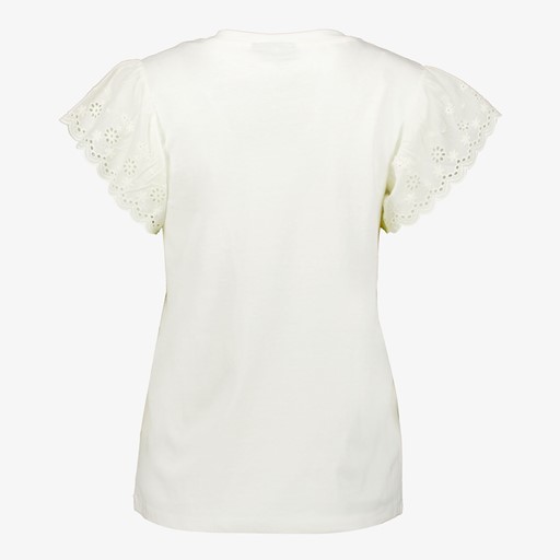 Dames T-shirt met broderie mouwtjes wit
