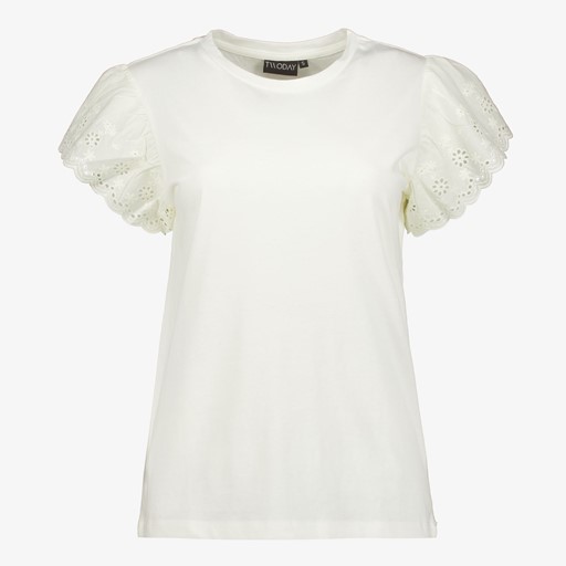 Dames T-shirt met broderie mouwtjes wit
