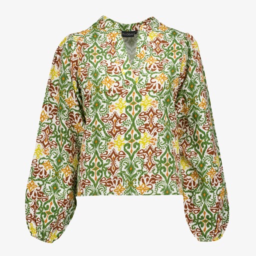 Dames mousseline blouse groen met print