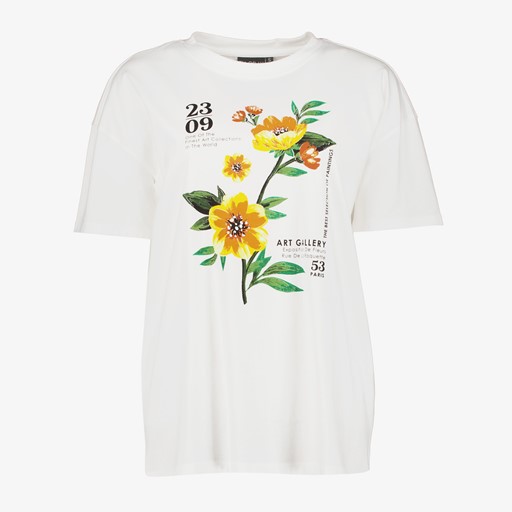 Oversized dames T-shirt bloemenprint wit