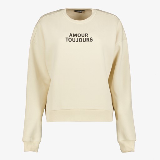 Dames sweater beige met tekstopdruk