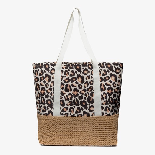 Strandtas met panterprint bruin