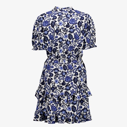 Dames jurk wit met blauwe bloemenprint
