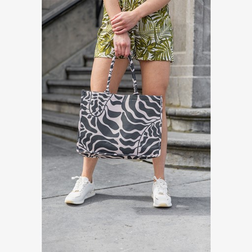 Shopper tas met print beige zwart