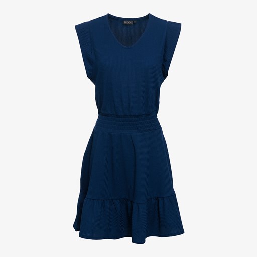 Dames jurk met ruches donkerblauw