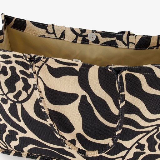 Shopper tas met print beige zwart